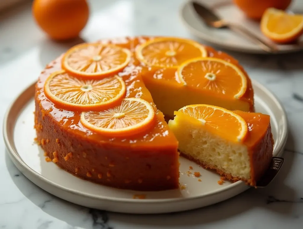 orange upside down cake_with glossy caramelize orange