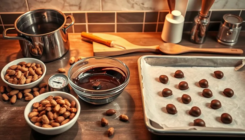 making your chocolate covered peanuts