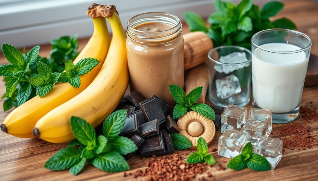 make a chocolate peanut butter banana smoothie 